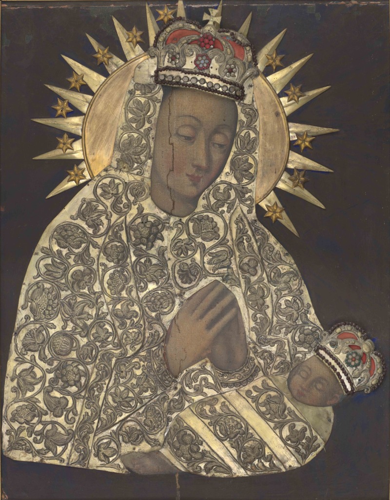 Nežinomas dailininkas „Dievo Motina su Kūdikėliu“. XVI–XVII a. (?) – paveikslas; XVIII–XIX a. (?) – karūnos ir aptaisai. Lenta, drobė, aliejus, auksuoto sidabro aptaisai (?), juvelyriniai akmenys. 76 x 60 cm (dešinioji lenta 74 x 58,5 cm, kairioji 74 x 32,2 cm). Seserų benediktinių abatija Žarnoviece, be inv. nr. Fot. Zofia Grunt, Joanna Szmit 